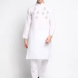 DEVOILER Ethnic Motifs Printed Mandarin Collar White Romance Straight Kurta With Pyjama-picture-21