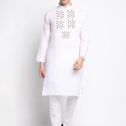 DEVOILER Ethnic Motif Printed Mandarin Collar Regular Straight Kurta with Pyjamas-picture-23