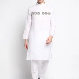 DEVOILER Ethnic Motifs Yoke Design Band Collar Straight Kurta With Pyjamas-picture-26