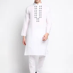 DEVOILER Ethnic Motifs Printed Band Collar Long Sleeve Regular Kurta With Pyjamas-picture-9