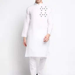 DEVOILER Ethnic Motifs Printed Mandarin Collar White Romance Straight Kurta With Pyjama-picture-11