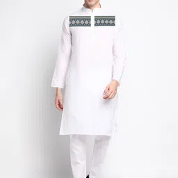 DEVOILER Ethnic Motifs Yoke Design Band Collar Straight Kurta With Pyjamas-picture-16
