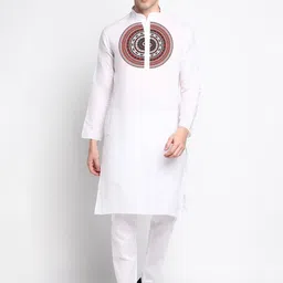 DEVOILER Ethnic Motif Printed Mandarin Collar Regular Straight Kurta with Pyjamas-picture-27