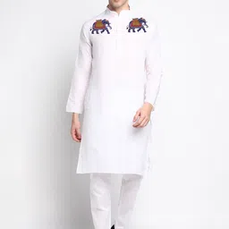 DEVOILER Ethnic Motifs Printed Mandarin Collar White Romance Straight Kurta With Pyjama-picture-24