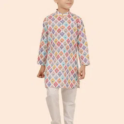 Ethniks Neu-Ron Boys Ethnic Motifs Printed Mandarin Collar Straight Kurta with Pyjamas-image-8