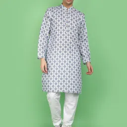 V-Mart Ethnic Motifs Printed Mandarin Collar Straight Kurta With Trousers-image-64