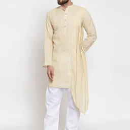 TREEMODA Mandarin Collar Regular Linen Kurta with Pyjamas-picture-0