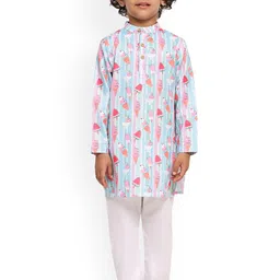 BAESD Boys Printed mandarin Collar Regular Linen Straight Kurta With Pyjamas-picture-7