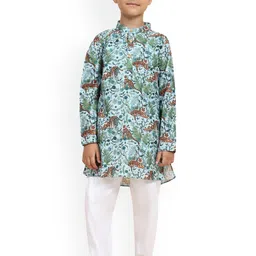 BAESD Boys Quirky Printed Regular Linen Straight Kurta with Pyjamas-37