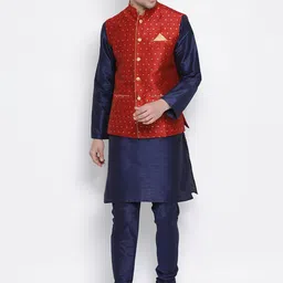 VASTRAMAY Men Navy Blue Kurta with Churidar-22