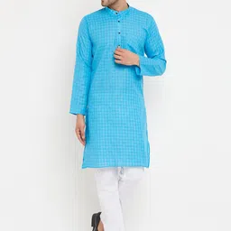 Armaan Ethnic Men Blue & White Pure Cotton Kurta with Pyjamas-image-10