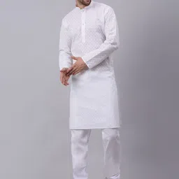 KRAFT INDIA Men White Pleated Pure Cotton Kurta with Pyjamas-picture-52