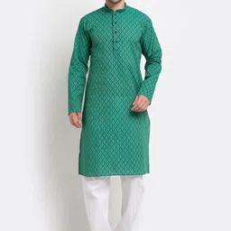 KRAFT INDIA Men Green Printed Regular Pure Cotton Kurta with Pyjamas-picture-19