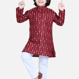 BownBee Boys Abstract Printed Band Collar Regular Pure Cotton Straight Kurta With Pyjamas-34