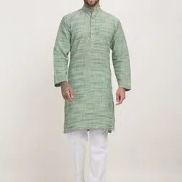Arrabi Mandarin Collar Regular Pure Cotton Kurta with Pyjamas image 1