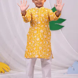 VASTRAMAY Boys Floral Printed Regular Pure Cotton Kurta with Pyjamas-15