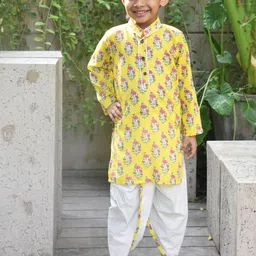 Fayon Kids Boys Floral Printed Regular Pure Cotton Kurta with Pyjamas-42