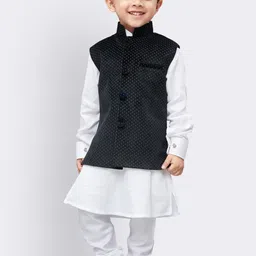 VASTRAMAY Boys Black and White Cotton Jacket, Kurta and Pyjama Set-picture-15