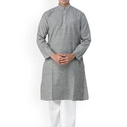Exotic India Striped Straight Regular Pure Cotton Kurta with Pyjamas-picture-44