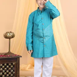 Kinder Kids Boys Woven Design Pure Cotton Straight Kurta With Pyjamas-14