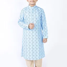TABARD Boys Blue Ethnic Motifs Printed Pure Cotton Kurta With Churidar-picture-51