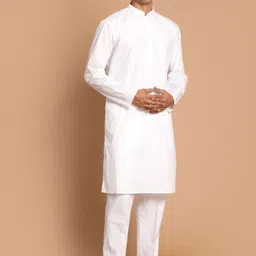 VASTRAMAY Men White Pure Cotton Regular Kurta with Pyjamas-picture-13