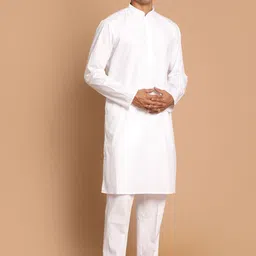 VASTRAMAY Men White Pure Cotton Regular Kurta with Pyjamas-44