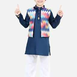 Kinder Kids Boys Mandarin Collar Pure Cotton Kurta with Pyjamas & Jacket-31