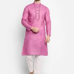 DEVOILER Men Purple & White Ethnic Motifs Yoke Design Kurta with Pyjamas-42