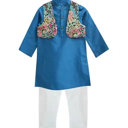 A.T.U.N. Boys Blue & White Regular Kurta & Pyjamas With Embroidered Jacket-6