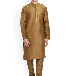 Enciger Men Brown Dupion Silk Kurta with Churidar-picture-12