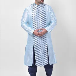 DEYANN PLUS Men Blue Printed Dupion Silk Kurta with Dhoti Pants-image-9