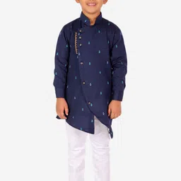 Pro-Ethic STYLE DEVELOPER Boys Navy Blue Angrakha Kurta with Pyjamas-picture-45