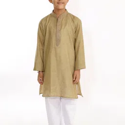 YK Boys Green Angrakha Kurta with Pyjamas-12