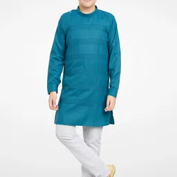 Jeetethnics Boys Blue Kurti with Pyjamas-image-33