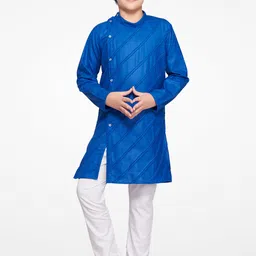 Jeetethnics Boys Blue Stripe Design Straight Kurta with Pyjamas-image-36
