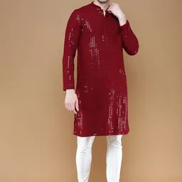 Sanwara Ethnic Motifs Embroidered Mandarin Collar Sequinned Kurta With Churidar-picture-36