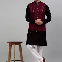 Jompers Sequinned Mandarin Collar Kurta & Churidhar With Nehru Jacket-picture-57