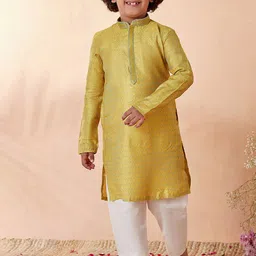 Manyavar Boys Yellow Ethnic Motifs Woven Design Kurta with Pyjamas-picture-4