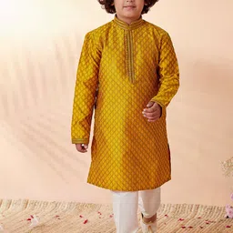 Manyavar Boys Mustard Yellow Printed Kurta with Pyjamas-image-63