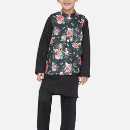 Little Bansi Boys Black Kurta with Pyjamas & Nehru Jacket-picture-17