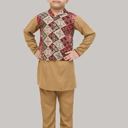 Muffin Shuffin Boys Brown Bandhani Printed Layered Kurta with Pyjamas-16