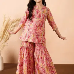 Stylo Bug Girls Floral Printed Regular Pure Cotton Kurti with Pyjamas-image-32