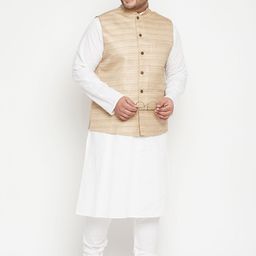 VASTRAMAY Men Plus Size Regular Kurta with Churidar and Nehru Jacket-2