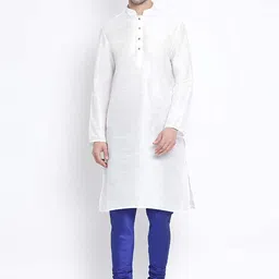 ROYAL KURTA Men White Pleated Dupion Silk Kurta with Churidar Pant-image-35