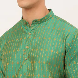 Jompers Men Green Embroidered Thread Work Silk Kurta with Cotton Pyjamas image 4