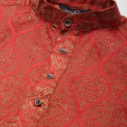 SOJANYA Men Red Ethnic Motifs Mirror Work Kurta with Pyjamas image 2