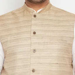 VASTRAMAY Men Plus Size Regular Kurta with Churidar and Nehru Jacket image 3