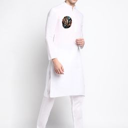 DEVOILER band Collar Regular Kurta With Pyjamas image 3