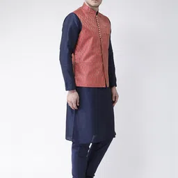 DEYANN Men Red Layered Kurta with Pyjamas image 5